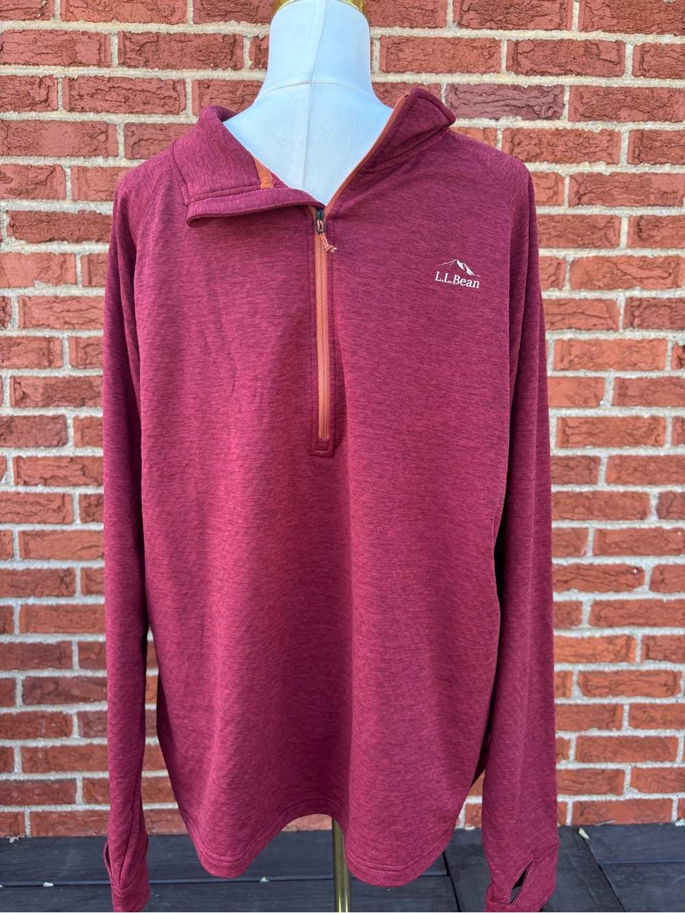 L.L.Bean Adventure Grid Fleece Quarter-Zip Pullover Maroon Men Size XL